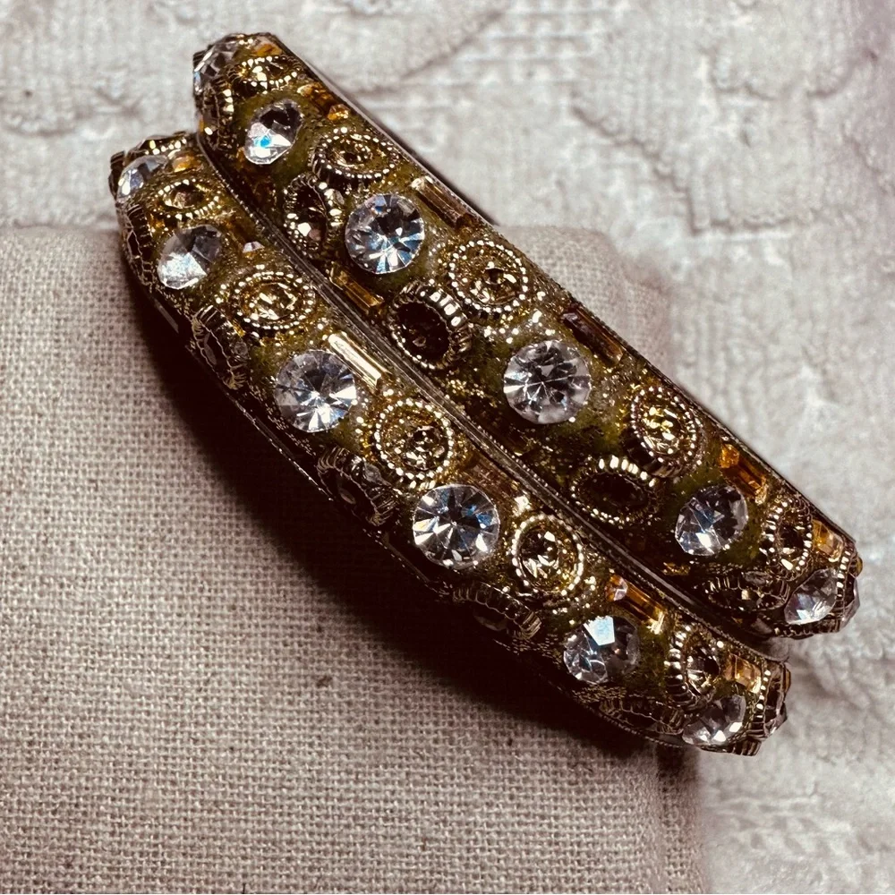Chamak By Priya | Bracelet | Pair Narrow Crystal Bracelets in Gold